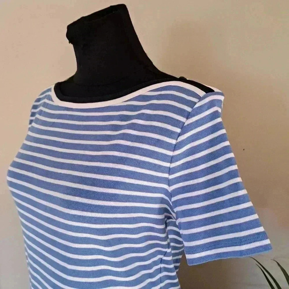 ❤ NWT Tommy Hilfiger Striped T-shirt Blue White Boatneck Tee Medium Short Sleeve - Picture 11 of 15